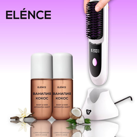 Elénce Glam Duo - Четка за изправяне на коса + 2 парфюма за коса - Elénce